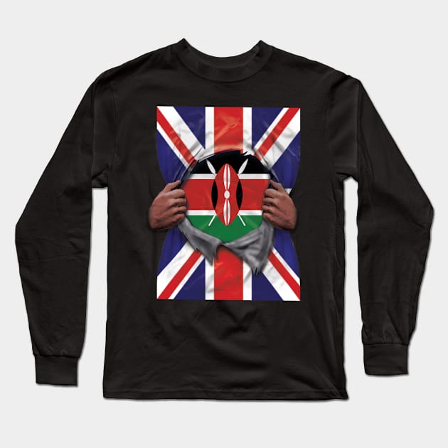 Kenya Flag Great Britain Flag Ripped - Gift for Kenyan From Kenya Long Sleeve T-Shirt by Country Flags